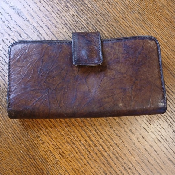 Handbags - Mens Brown Leather Trifold Wallet Vintage Distressed Snap Coin Pocket ID Window